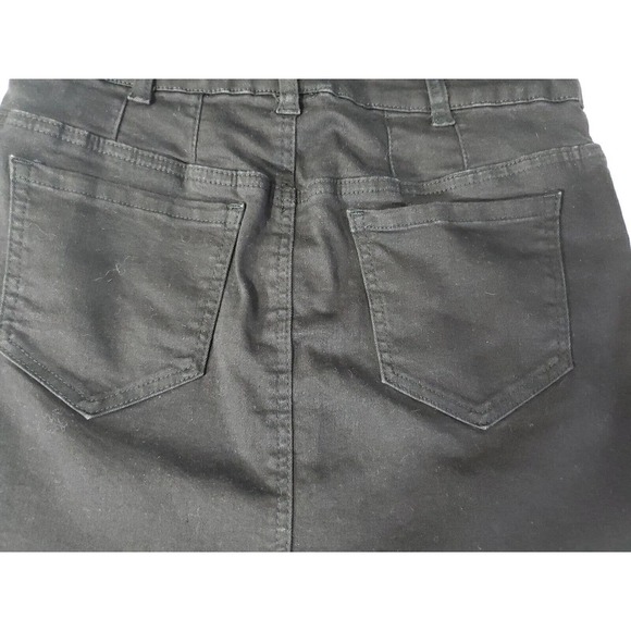Litz Women's Premium Medium Denim Black Jean Button Down Stretch Mini Skirt - Picture 7 of 11